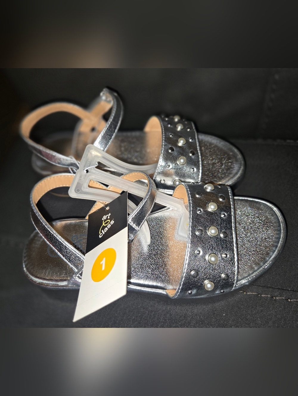 art class Silver Metallic Pearl-Accent Girls' Sandals
